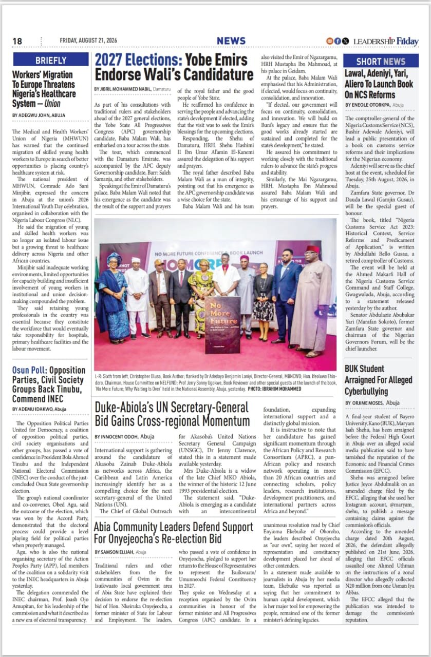 Leadership Friday newspaper coverage of the No More Future launch